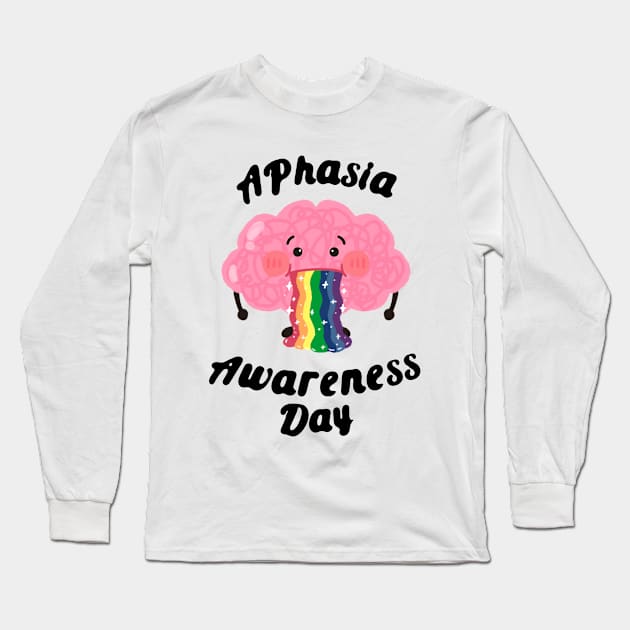 Aphasia Day of Awareness Cute Rainbow Brain Long Sleeve T-Shirt by Mochabonk